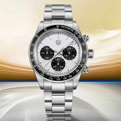 Relógios masculinos Rolls Timi Panda – Cronógrafo de quartzo, modelo de luxo, vidro de safira com tratamento antirreflexo, estanque, estilo desportivo