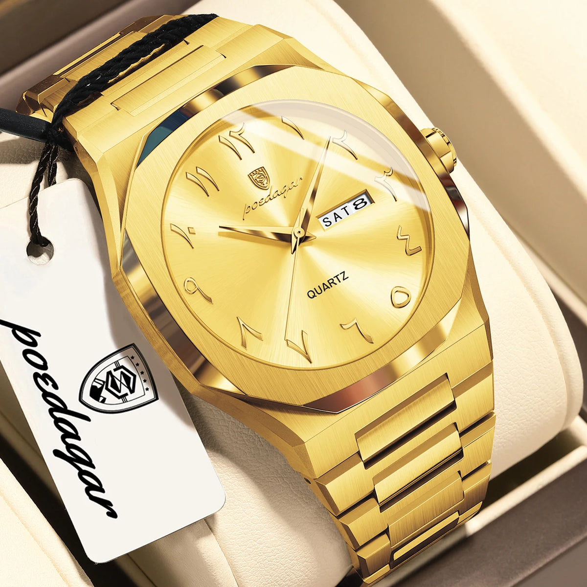 POEDAGAR luxe herenhorloge, waterdicht, roestvrij staal, quartz, week- en datumweergave, zakelijke herenhorloges, Reloj Hombre