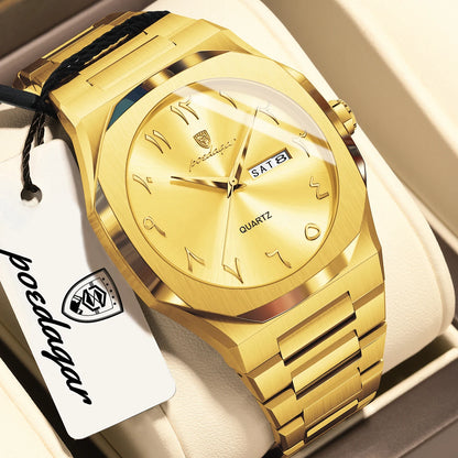 POEDAGAR luxe herenhorloge, waterdicht, roestvrij staal, quartz, week- en datumweergave, zakelijke herenhorloges, Reloj Hombre