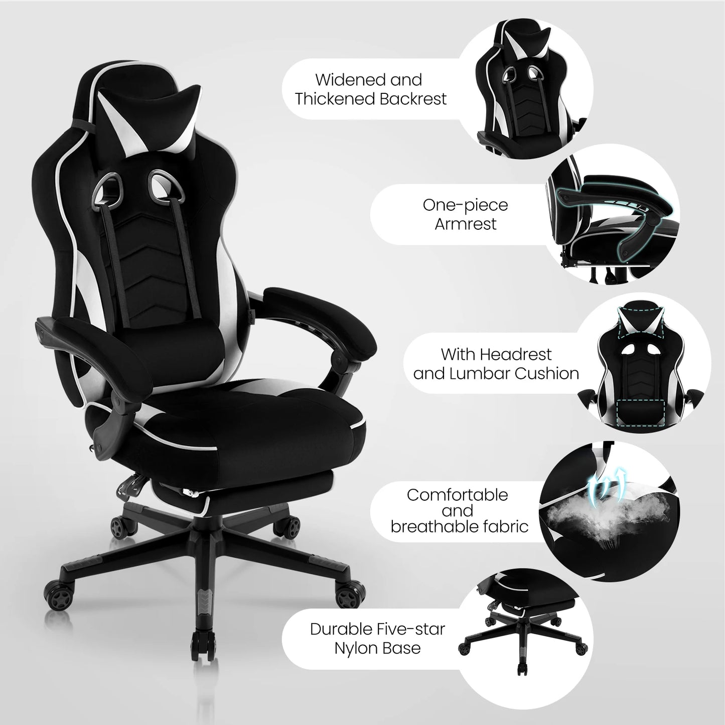 WOLTU Racing Gaming Chair Swivel Desk Office Computer Chair Sports Seat with Headrest Lumbar Cushion Footrest Gamer Chair