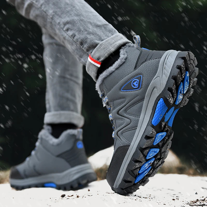 Bottes de neige pour hommes, bottines d'hiver chaudes et confortables pour l'extérieur, coupe haute, coupe-vent, antidérapantes, amortissantes, chaussures de randonnée en coton.