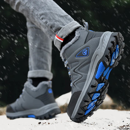 Bottes de neige pour hommes, bottines d'hiver chaudes et confortables pour l'extérieur, coupe haute, coupe-vent, antidérapantes, amortissantes, chaussures de randonnée en coton.