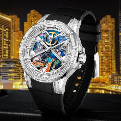 HANBORO Dubai Collection Dubai Characteristic Personalized Dial Frosted Crafted Diamonds Luxury Men's Automatic Mechanical Watch