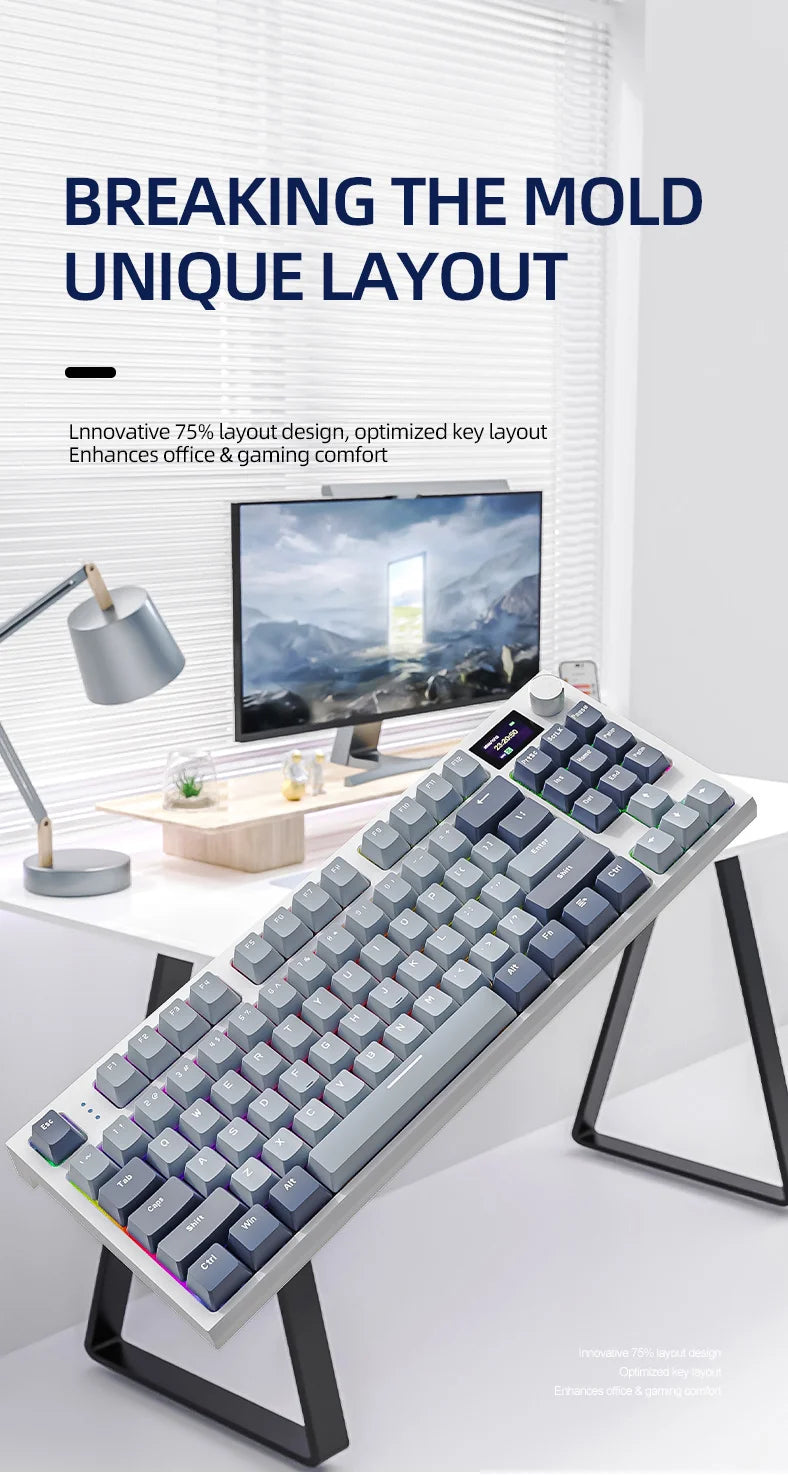 ATTACK SHARK K86 Mechanical Keyboard with Metal Knob, TFT Smart Color Screen, 87-key Layout, RGB Lighting, and Three-mode Connection