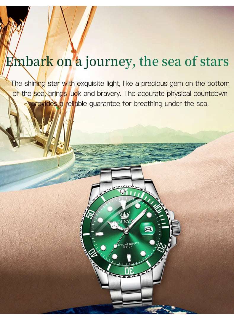 OLEVS Men's Watch Luxury Top Brand One-Way Rotating Outer Ring Design Quartz Watch for Men Auto Date Waterproof Wrist Watches