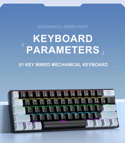 K61 60% Mechanical Keyboard Wired RGB, 61 Keys Mini Gaming Keyboard, Phantom RGB, Red/Blue Switch, Ergonomic, Portable for Gamer