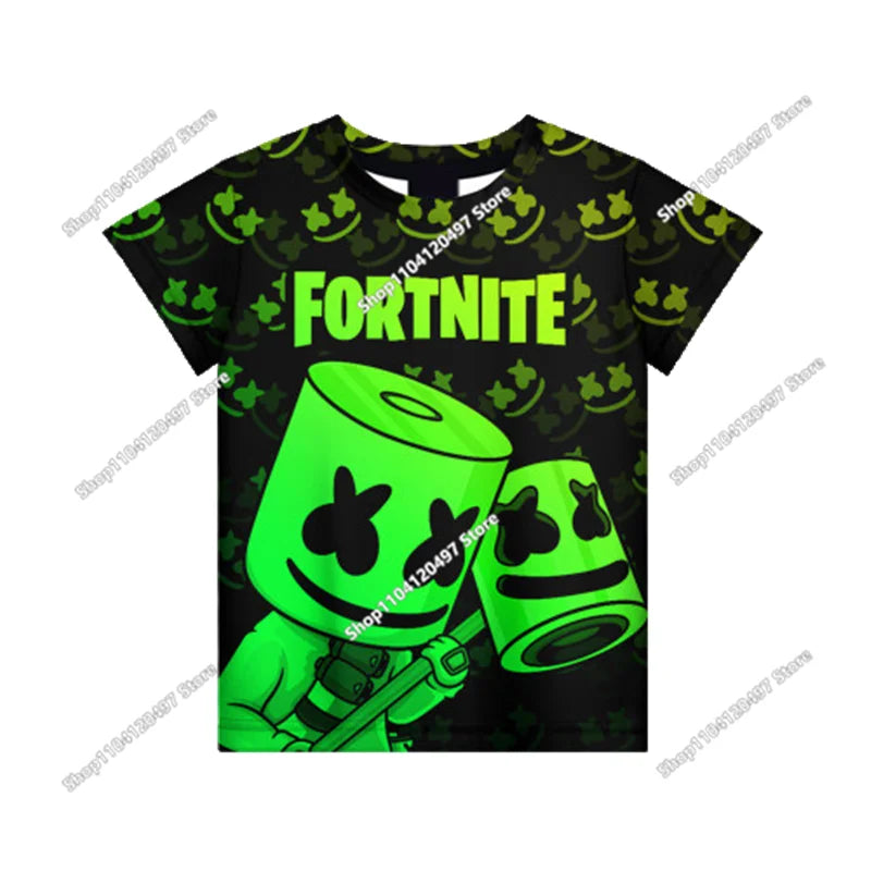Аниме Fortnite тениски за момичета, тениска за момчета, бели тениски с анимационен принт, летни бебешки тениски, сладки горнища с принт, костюм