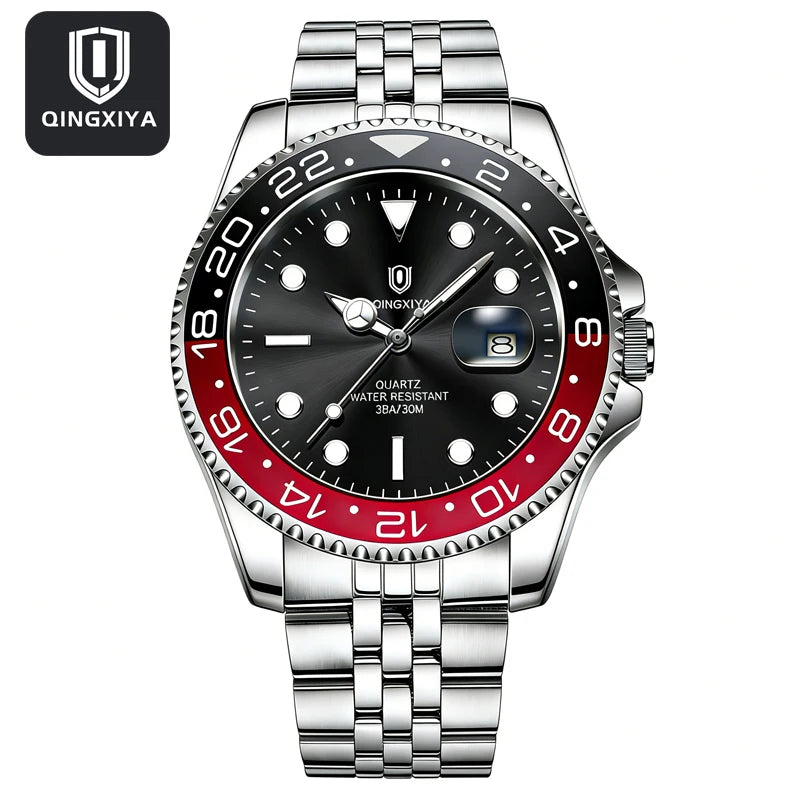QINGXIYA Montres de luxe à quartz pour homme en acier inoxydable, étanches, avec date luminescente, montre-bracelet pour homme, reloj hombre