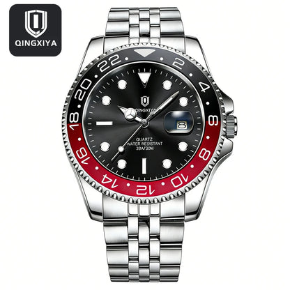 QINGXIYA Montres de luxe à quartz pour homme en acier inoxydable, étanches, avec date luminescente, montre-bracelet pour homme, reloj hombre