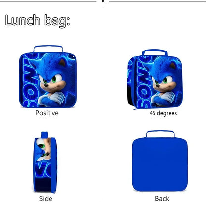 2026 New Arrival Sonic School Bag Lunch Bag Pencil Case Boys Girls Daily Use Book Cartoon Book Bags For Kids Christmas Gift