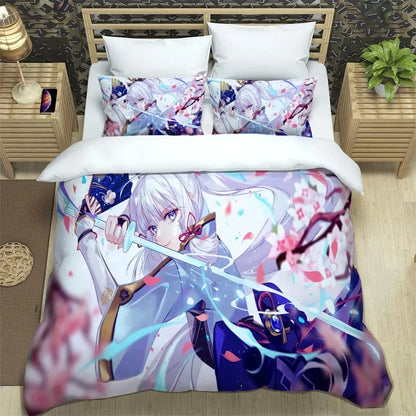 Anime Genshin Impact Bedding Set Boys Girls Twin Queen Size Duvet Cover Pillowcase Bed Kids Adult Fashion Home Textileextile
