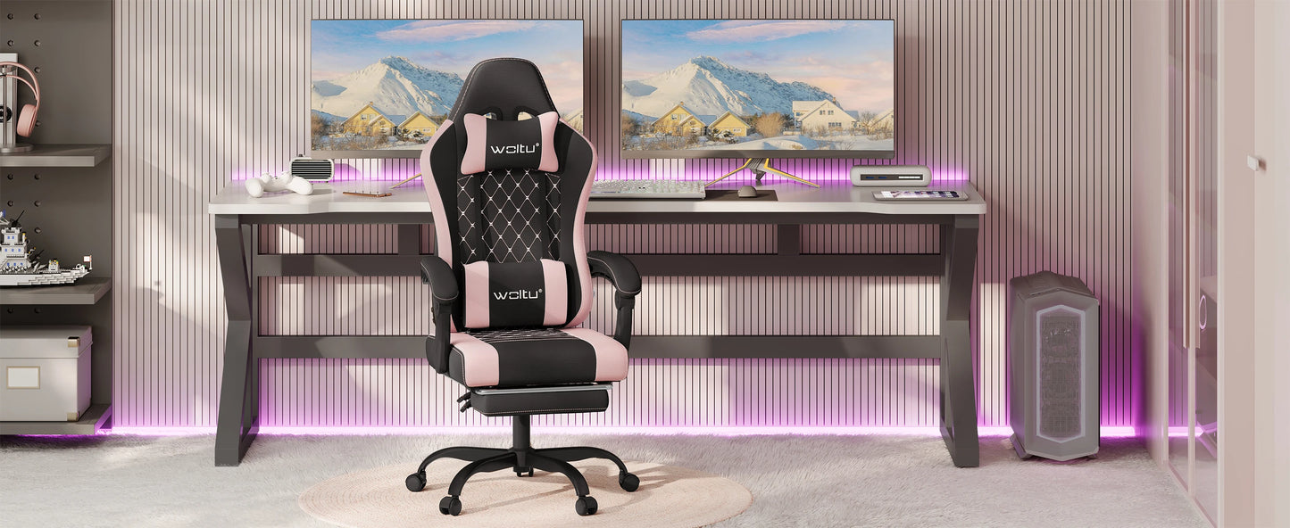 WOLTU Massage Gaming Chair Ergonomic Swivel Computer Chair with Pillow & Footrest Adjustable Headrest Lumbar Support Gamer Chair