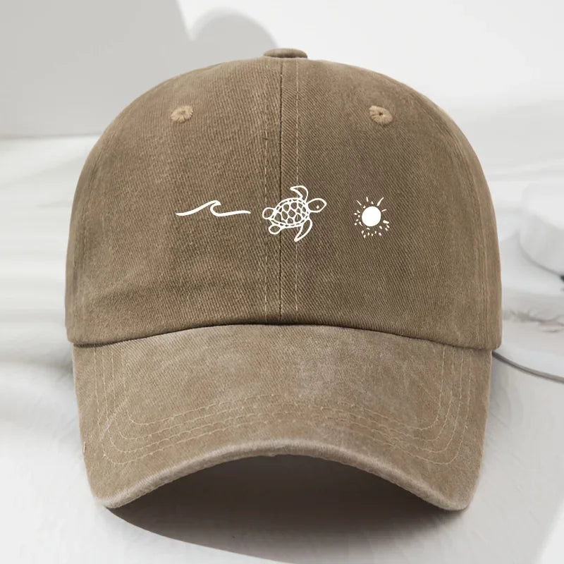 Turtle pattern printed baseball cap for daily casual style, men's and women's fashionable beach outdoor anti roll duckbill cap