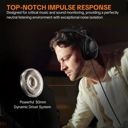 TALOMEN W550x Corded Studio Headphones Stereo Professional DJ Headphones Over-Ear Monitor Headphones with Detachable Cable