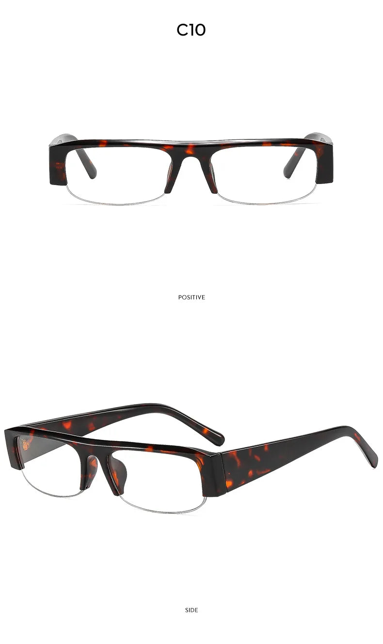 Vintage-Sonnenbrille mit kleinem, rechteckigem Halbrahmen in Schwarz, Leopardenmuster und Farbverlauf – trendige Damen-Sonnenbrille zum Autofahren