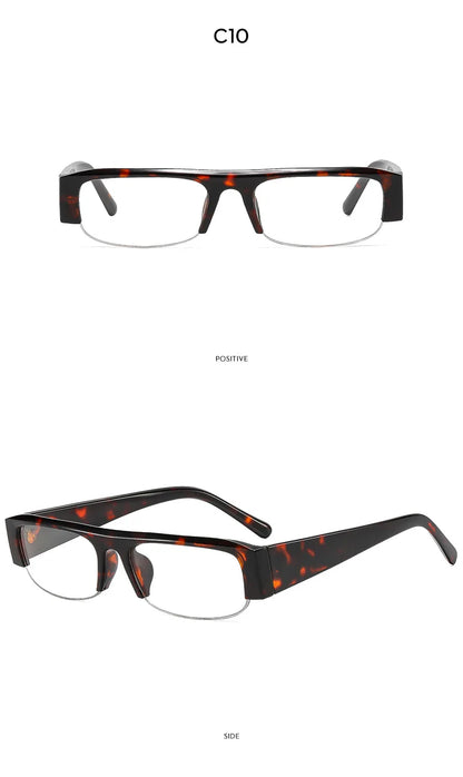 Vintage-Sonnenbrille mit kleinem, rechteckigem Halbrahmen in Schwarz, Leopardenmuster und Farbverlauf – trendige Damen-Sonnenbrille zum Autofahren