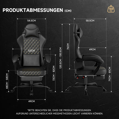 Silla gaming ergonómica PINGGO con reposapiés, masaje y cuero PVC, silla de oficina para PC gaming, capacidad de carga 150kg