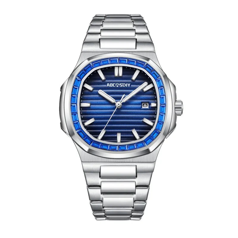 AOCASDIY Montre de luxe professionnelle étanche pour homme, date luminescente, acier inoxydable, carrée, à quartz, reloj hombre