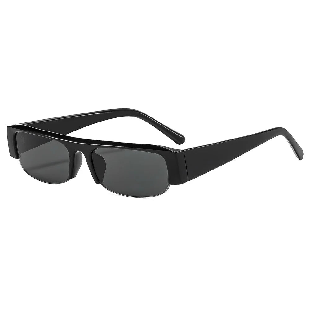 Vintage-Sonnenbrille mit kleinem, rechteckigem Halbrahmen in Schwarz, Leopardenmuster und Farbverlauf – trendige Damen-Sonnenbrille zum Autofahren