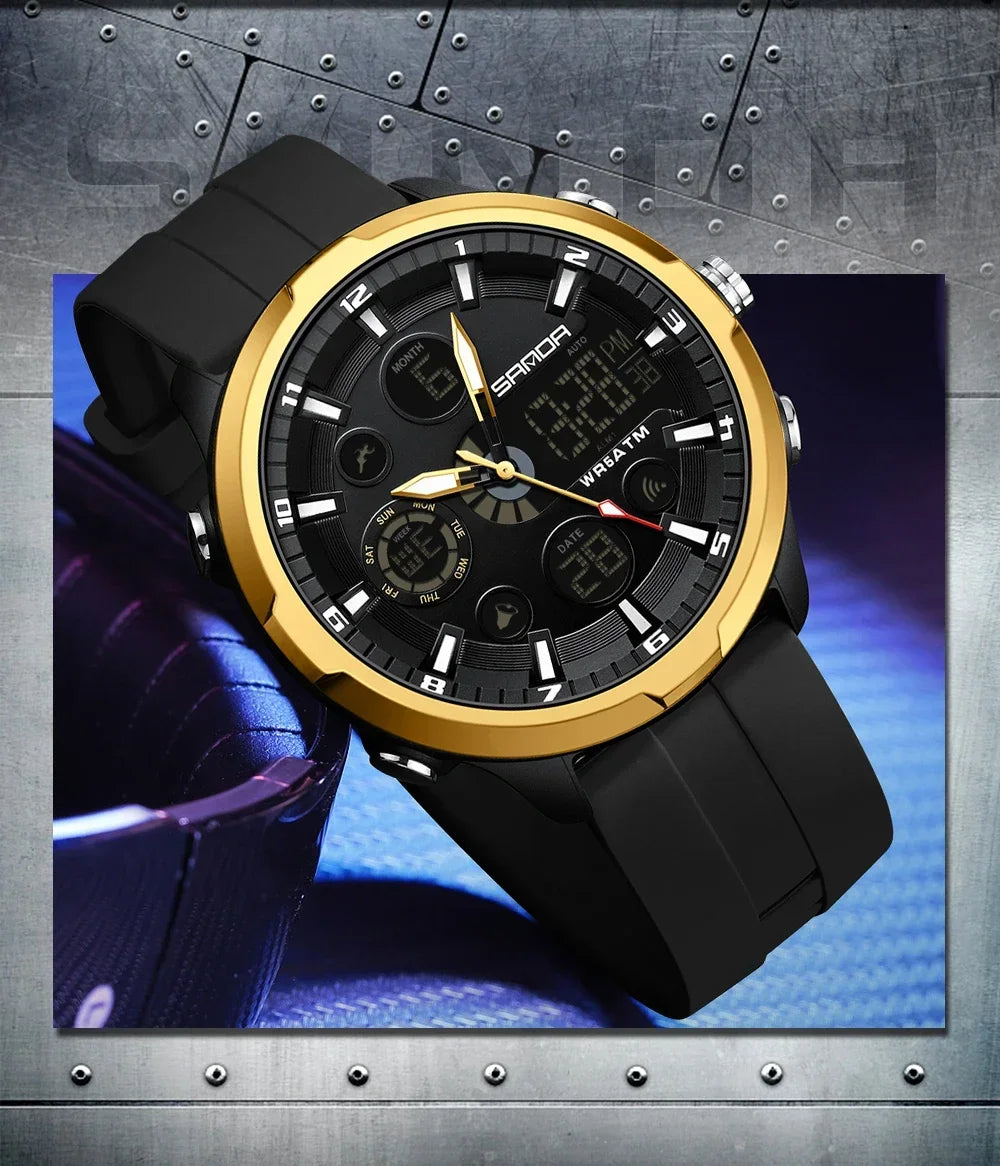 SANDA 9053 G Montres de sport militaires pour homme Montre numérique de luxe Montre-bracelet à quartz étanche jusqu’à 50 m pour homme Relogios Masculino
