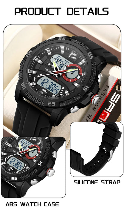 Montres de luxe pour homme SANDA Fashion : montre-bracelet à quartz analogique et numérique, style sportif, décontractée, étanche, avec chronographe en silice