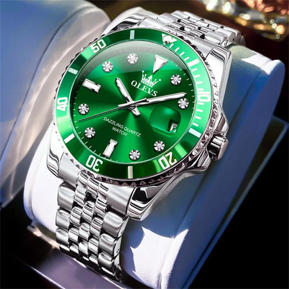 Orologio da uomo OLEVS – Orologio di lusso, stile professionale, impermeabile, con datario, lancette luminescenti, cassa in acciaio inossidabile e quadrante blu – Orologio al quarzo