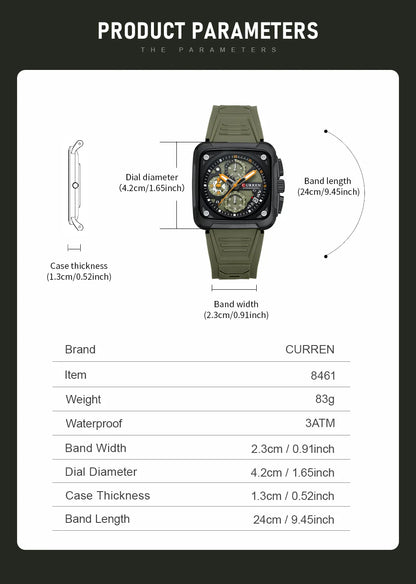 Montres pour homme CURREN : montre-bracelet de luxe à quartz, carrée, originale, étanche et luminescente, chronographe pour homme, Relogio