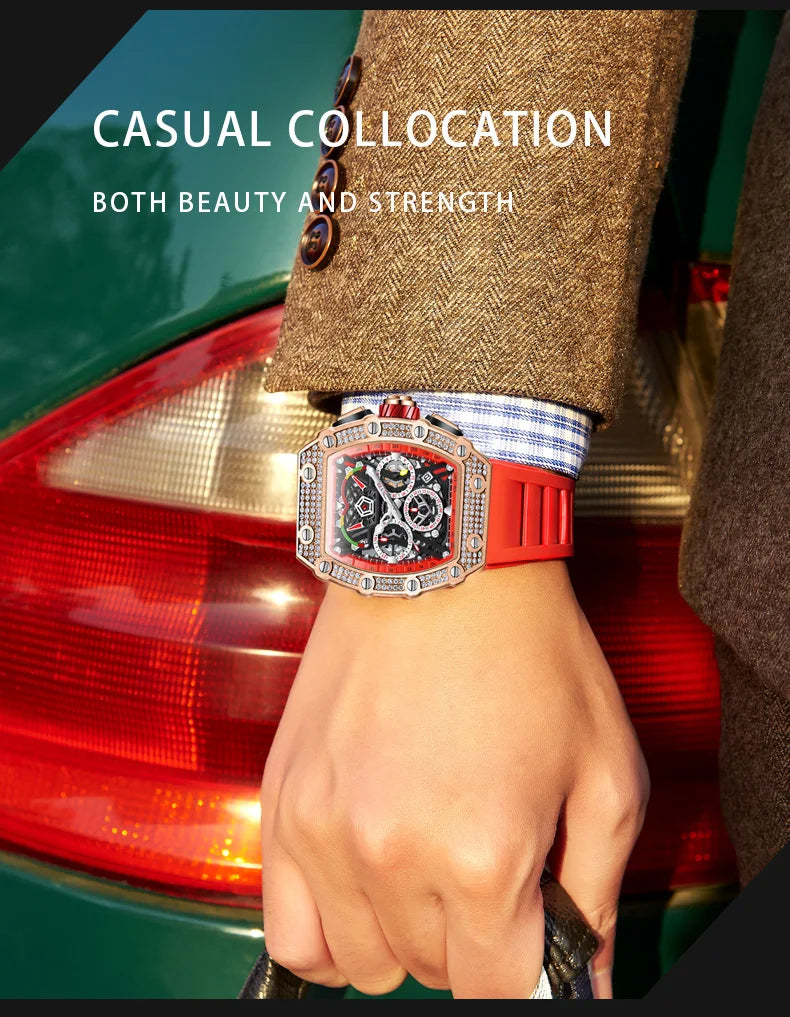 ONOLA Luxury Diamond Mechanical Wristwatches Fashion Sports Square Date Waterproof Automatic Man Watch Men Military Watch Clock