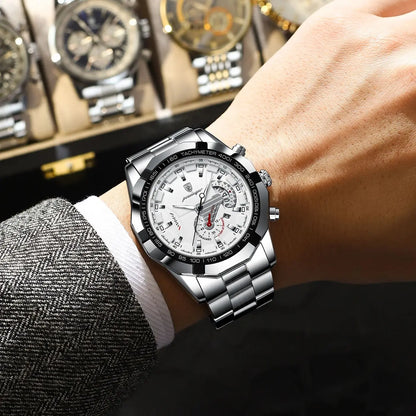 Orologio da uomo di lusso POEDAGAR, impermeabile, luminescente, con datario, sportivo, cinturino in acciaio inossidabile, movimento al quarzo.