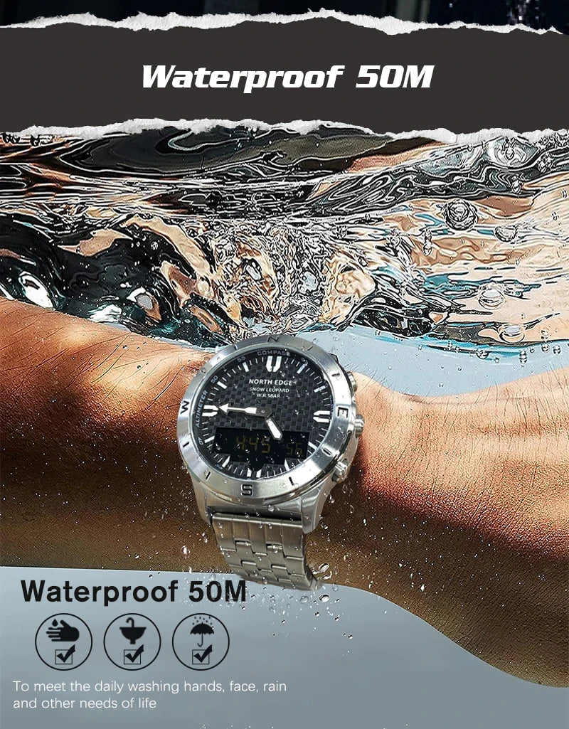 NORTH EDGE Men's Sports Digital Watch Waterproof 50M Altimeter Barometer Compass Business Luxury Men's Watch Outdoor Smartwatch