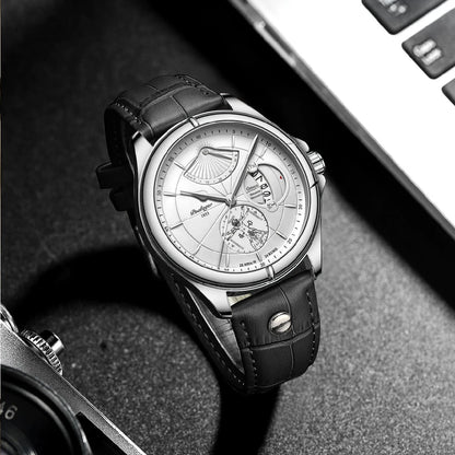 Orologio da polso al quarzo POEDAGAR da uomo – Stile business, di lusso, impermeabile, luminescente, con datario e cinturino in pelle – Elegante orologio da uomo