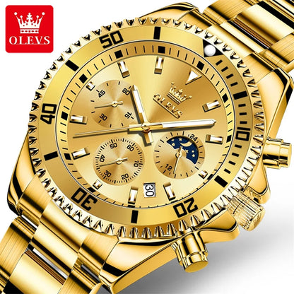 Orologio OLEVS da uomo, marchio di lusso, orologio militare al quarzo dorato, impermeabile, datario luminescente, cassa in acciaio inossidabile.