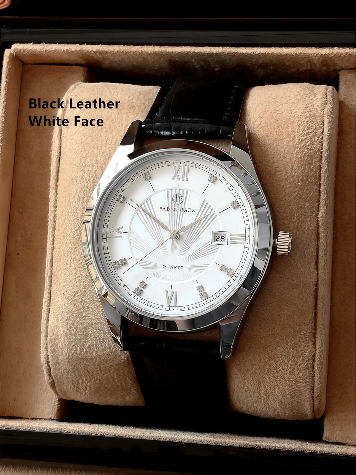 PABLO RAEZ Photos réelles Montre-bracelet de luxe pour homme Étanche Diamants Date Cuir Quartz Mode
