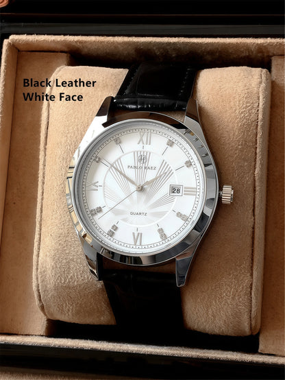 PABLO RAEZ Photos réelles Montre-bracelet de luxe pour homme Étanche Diamants Date Cuir Quartz Mode