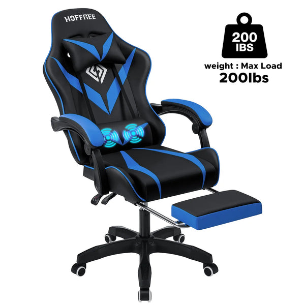 200Lbs Load Gaming Chair with Massage Ergonomic Computer Chair Footrest and Lumbar Support Reclining PC Chair Adjustable Armrest