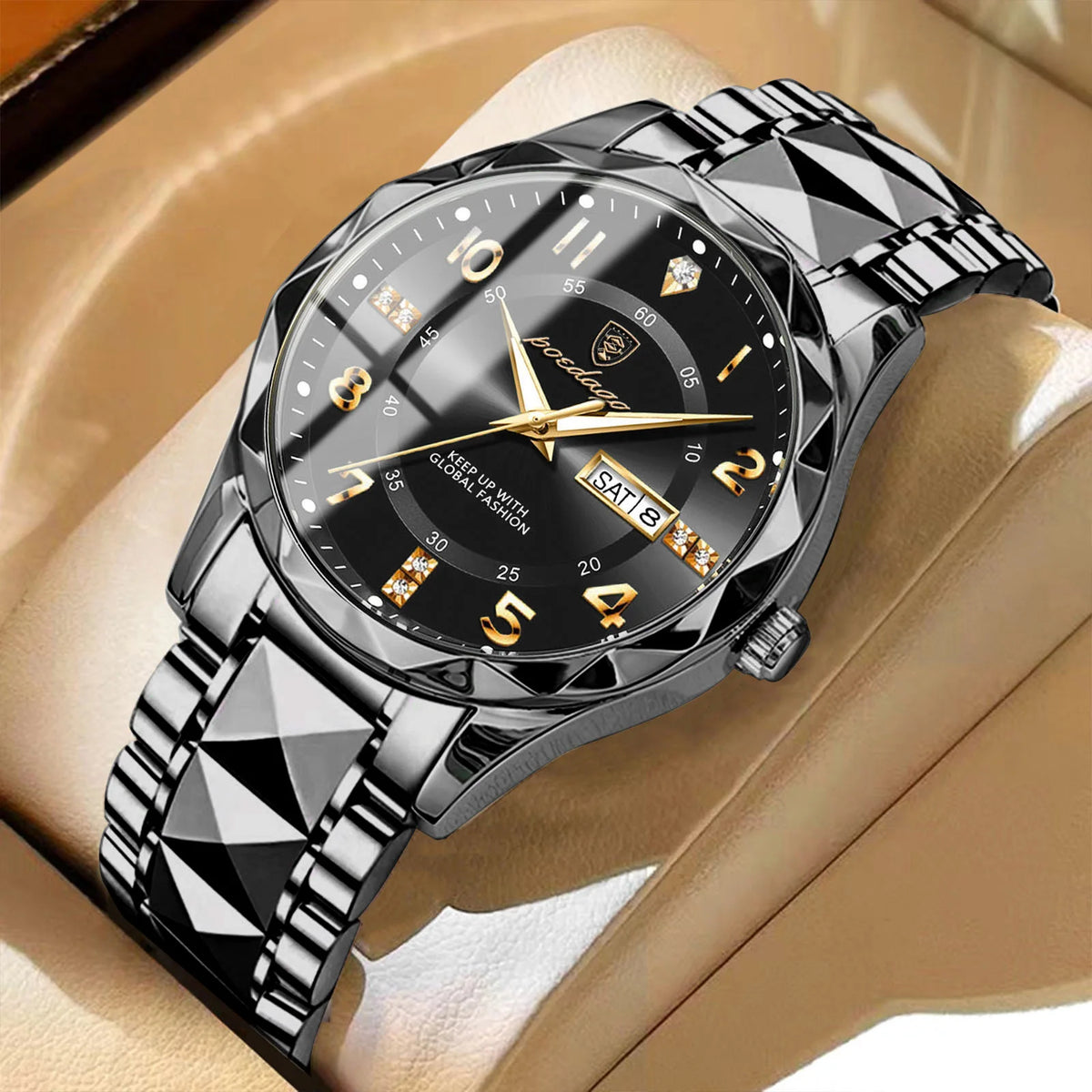 Orologio da uomo POEDAGAR Fashion Luxury, impermeabile, luminescente, al quarzo, cinturino in acciaio inossidabile, data e giorno della settimana, stile casual.