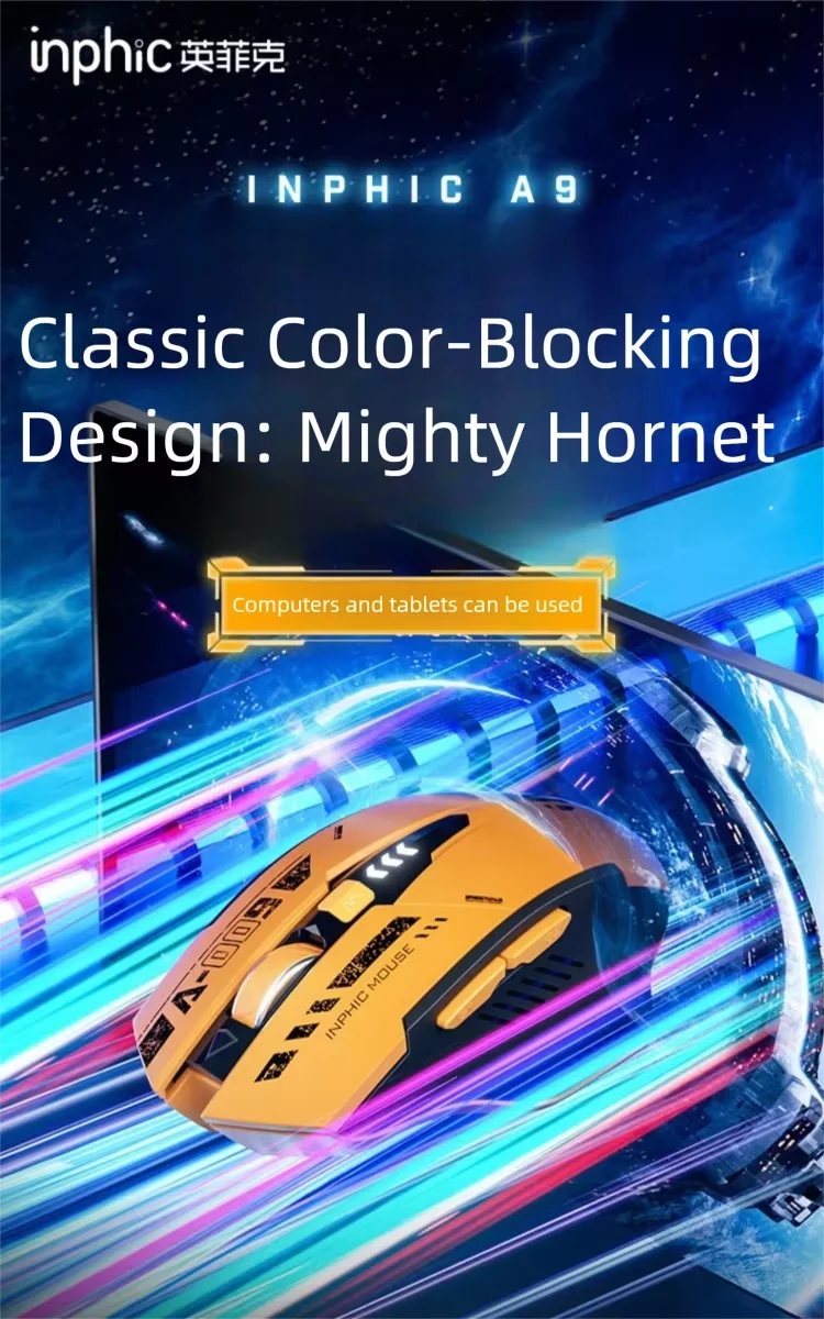 Inphic A9 V2 Wireless Gaming Mouse 12800DPI Rechargeable Ergonomic Bluetooth Compatible Silent Mouse For PC Laptop Computer