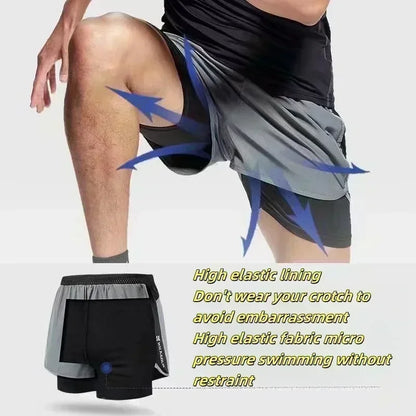 2026 Summer Dragon Ball Goku Anime Gym Shorts Men Double-layer 2-in-1 Sports Pants New Summer Japanese Cartoon Print Beach Pants