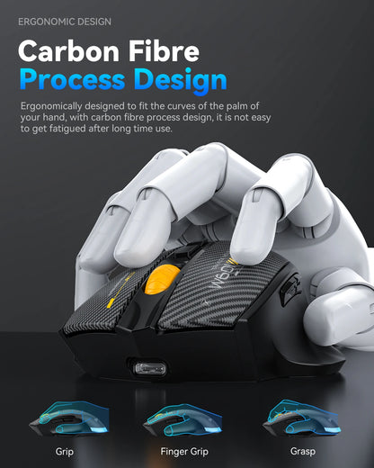 12800DPI 2.4G Wireless Bluetooth Wired Tri-mode Mouse Mute Button Macro Programming Carbon Fiber Gaming Mouse 500mAh 7 Keys