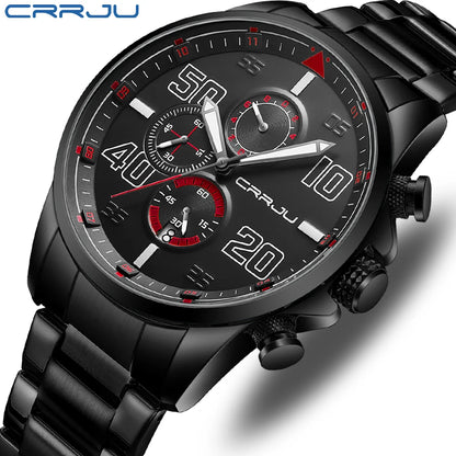 Orologio da uomo CRRJU – Cronografo di lusso, quadrante grande, acciaio inossidabile, impermeabile, con datario