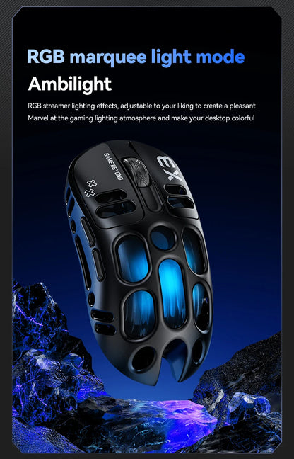 2026 Hollow-out Design Lightweight Computer Game Accessories 3-Mode Bluetooth Wireless Mouse Laptop Rechargeable RGB Backlight
