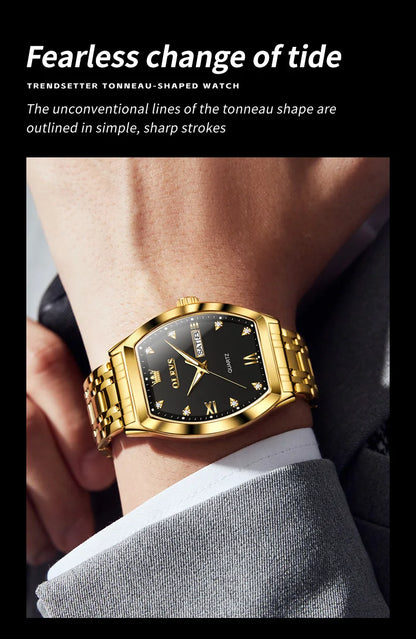 OLEVS Nouvelles montres pour homme Montres à quartz de luxe en or Montres classiques à cadran tonneau Montres à quartz étanches et luminescentes pour homme 5528