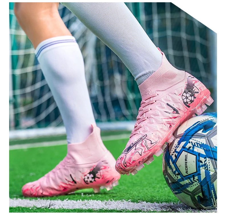 Höga fotbollsskor för herr, turf-fotbollsskor, ventilerande halkfria tränings- och matchskor för utomhussport, FG-fotbollsskor