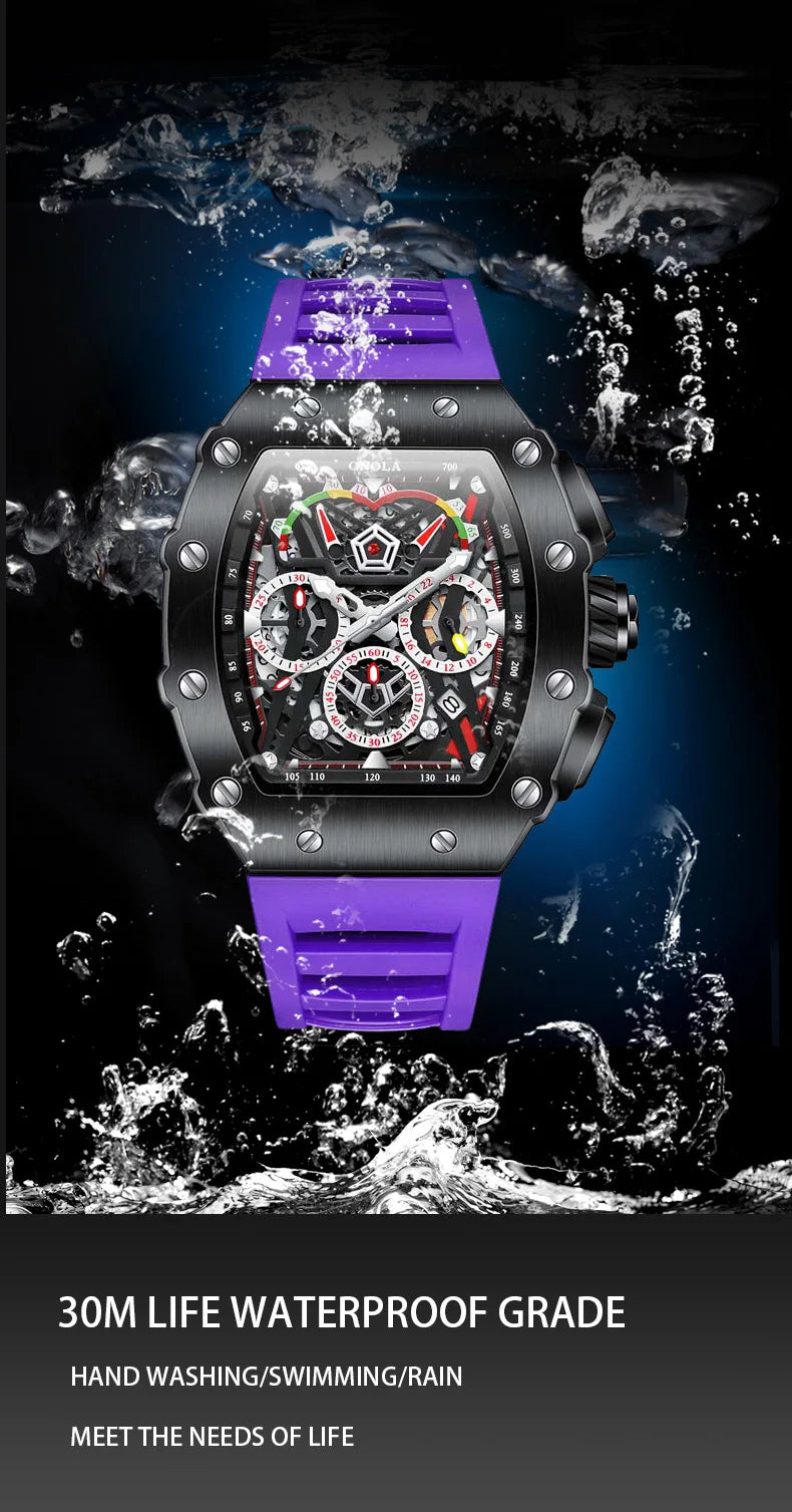 New Luxury Men Watch ONOLA Fashion Fully Automatic Mechanical Watches Man Unique Design Waterproof Tape Watch Wristwatch