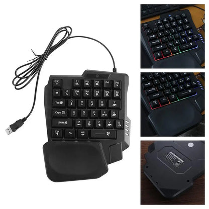 USB Single Hand Keyboard Ultra-slim Mini One Handedly Keyboard Luminous Wired Gaming Mechanical Keyboard Smartphone