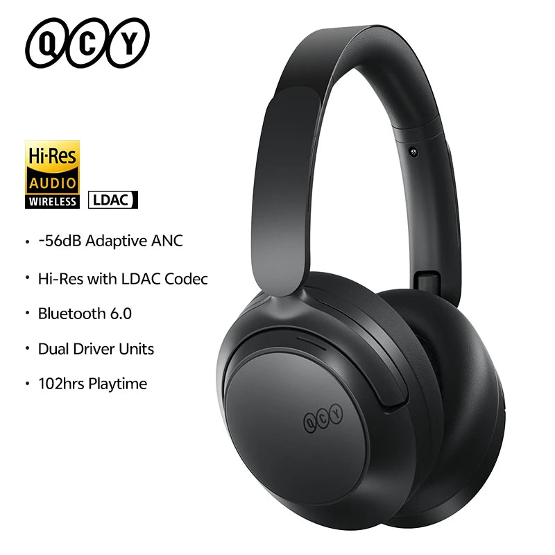 QCY H3S ANC Over Ear Headphones -56dB Noise Cancelling Headsets Bluetooth 6.0 Hi-Res LDAC Spatial Sound Earphones Dual Driver