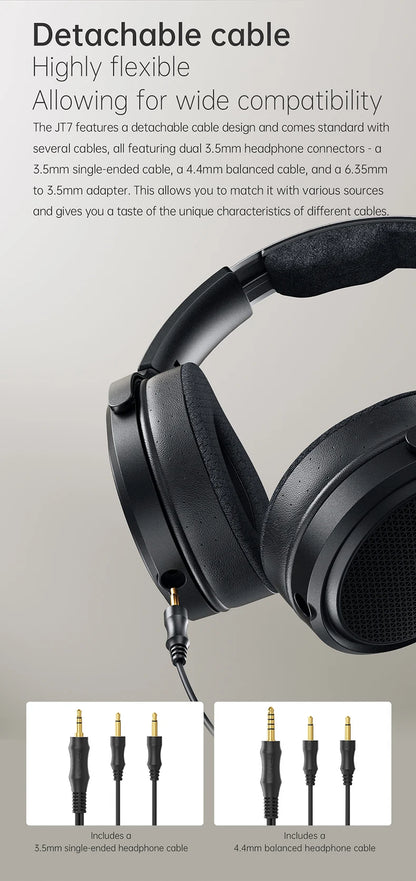 FiiO JT7 Over-Ear Planar Magnetic Audiophile Headphones with 95x86mm Planar Driver design,Adjustable Headband,4.4mm/3.5mm Cable