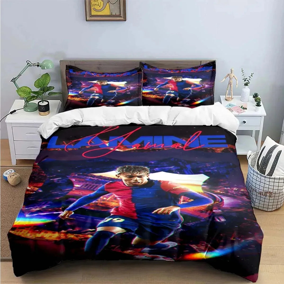 Seturi de lenjerie de pat Spain Football Cenozoic Star L-Lamine Y-Yamal, husă de pilotă și față de pernă, mărimi Single Twin Full Queen King, pentru copii și adolescenți