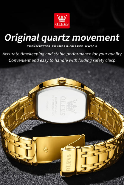 OLEVS Nouvelles montres pour homme Montres à quartz de luxe en or Montres classiques à cadran tonneau Montres à quartz étanches et luminescentes pour homme 5528