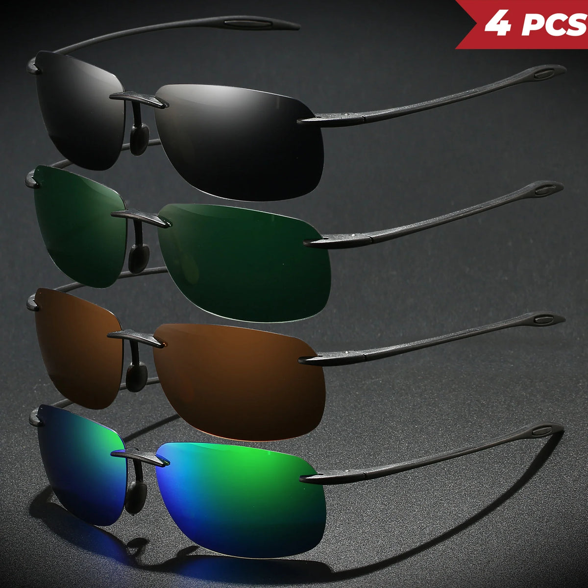 4PCS Ultra Light 11g TR90 Frameless Polarized Aviator Sunglasses - Flexible & Comfort Fit Unisex for Driving, Fishing, Outdoor
